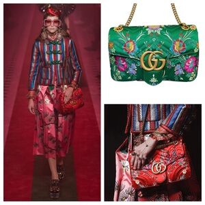Gucci GG Marmont Medium Green Floral Jacquard Shoulder Bag